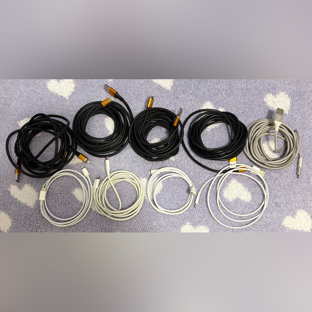 Apple Lightning Charging Cables Black White Gray Set of 9